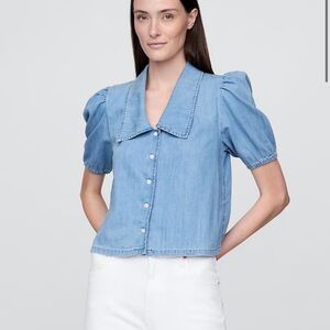 GAP Light Blue Puff Sleeve Blouse